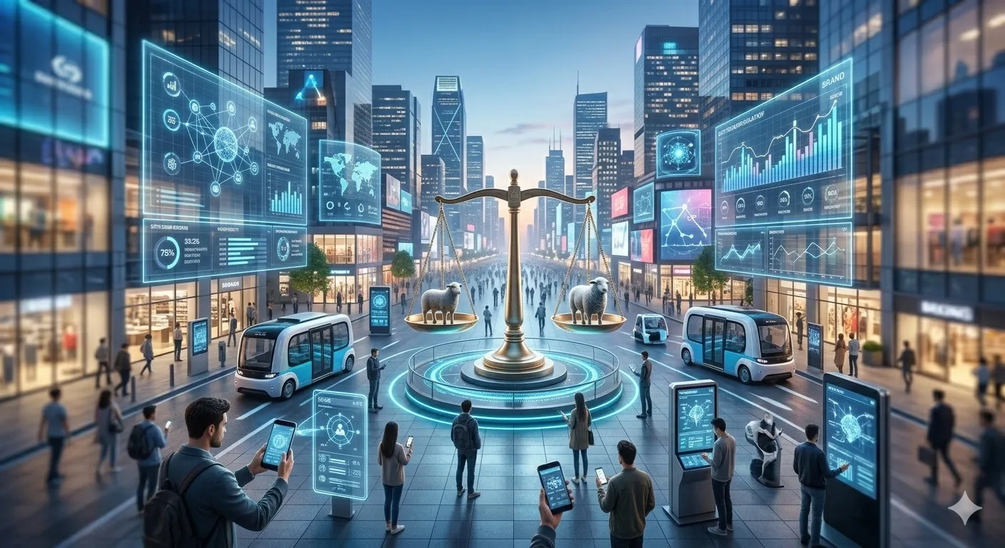 デジタルとリアルが融合するメディア戦略。スマートシティの街頭ビジョンや自律走行車両など、都市空間全体をメディアとして活用する次世代のマーケティングビジョン。