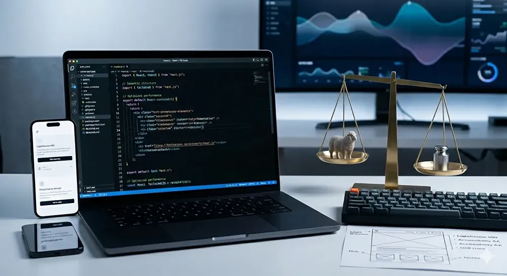 データに基づいたUXデザインの設計プロセス。ユーザーフロー図、ヒートマップ分析、アクセシビリティ（WCAG）を考慮した精密なインターフェース構築の可視化。